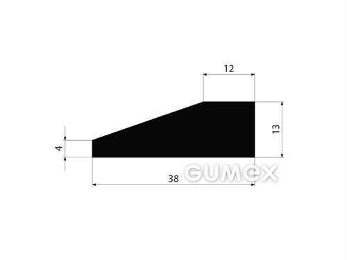 Pryžový profil tvaru "lichoběžník", 13x38/12mm, 70°ShA, EPDM, -40°C/+100°C, černý